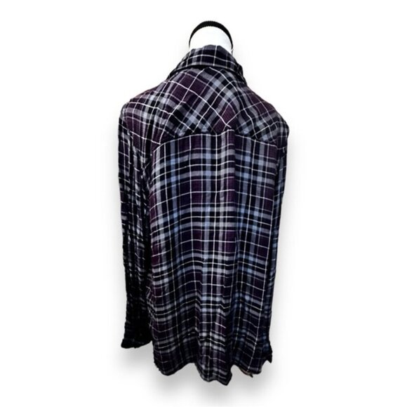 Women’s torrid 1 Purple Plaid Lace Inset Camp Button Down Shirt 14 16 1X 1XL - Picture 10 of 15